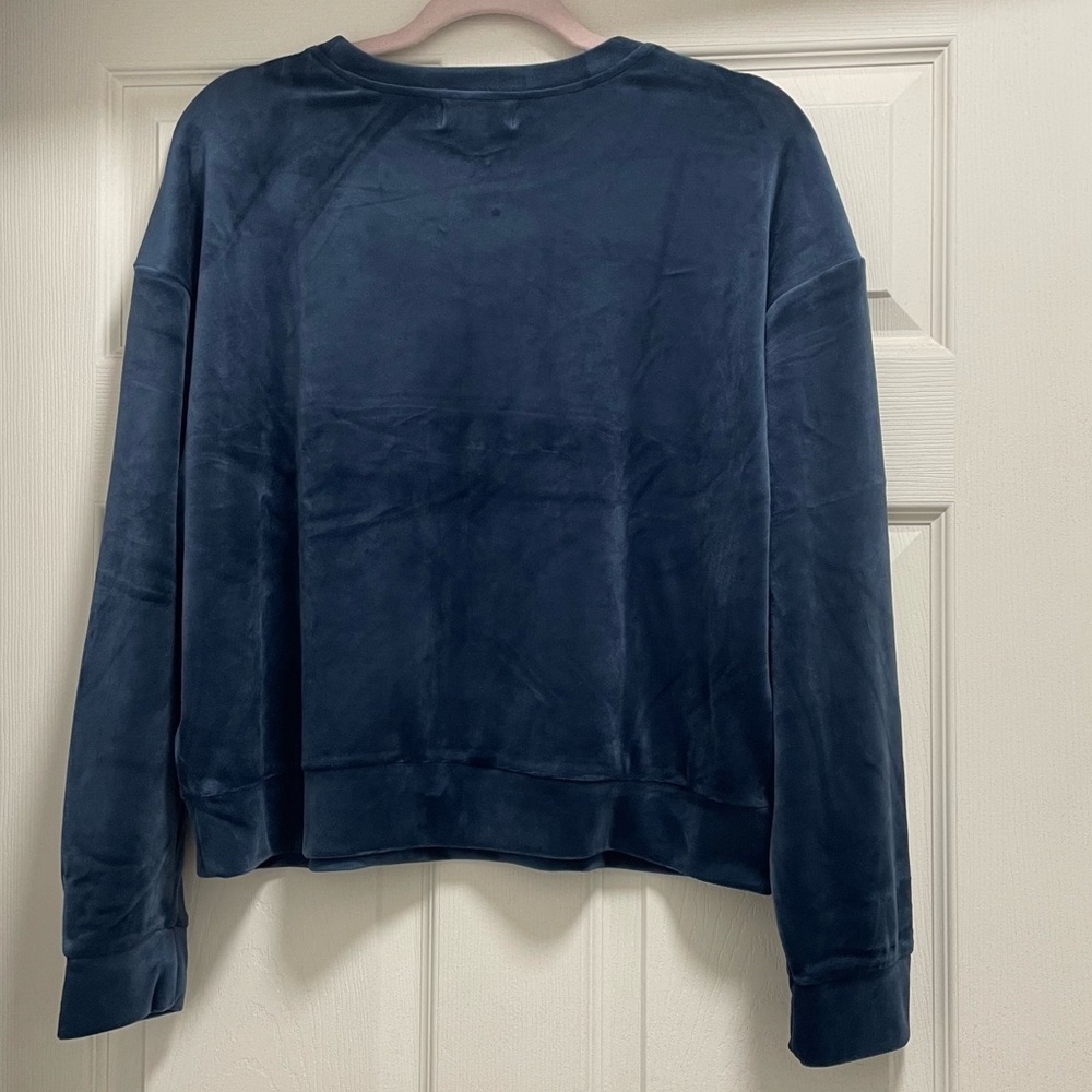 Juicy Couture Navy Blue Velour “Juicy” Rhinestone Crew Neck NWT Size L - Picture 6 of 6